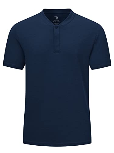 donhobo Herren T-Shirt Henley Laufshirt Kurzarm Männer Poloshirt Schnelltrocknend Atmungsaktiv Sport Shirt Trainingsshirt (Marineblau, S) von donhobo