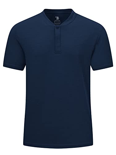 donhobo Herren T-Shirt Henley Laufshirt Kurzarm Männer Poloshirt Schnelltrocknend Atmungsaktiv Sport Shirt Trainingsshirt (Marineblau, XXL) von donhobo