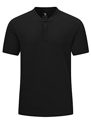 donhobo Herren T-Shirt Kurzarm Rundhalsausschnitt Henley Shirt Outdoor Casual Sportshirt Leitche Atmungsaktiv Laushirt Fitness Tops (Schwarz, S) von donhobo