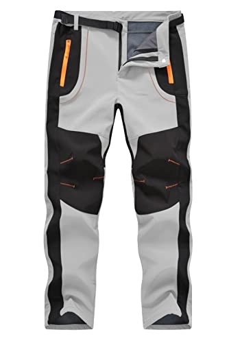 donhobo Herren Wanderhose Outdoorhose Wasserdicht Softshellhose Winddicht Winter Skihose Snowboardhose Warm Fleece Gefüttert Trekkinghose (Hellgrau, XXXL) von donhobo