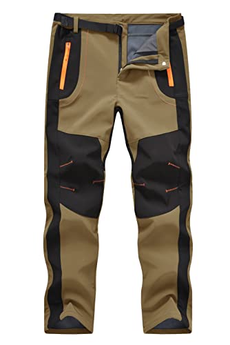 donhobo Herren Wanderhose Outdoorhose Wasserdicht Softshellhose Winddicht Winter Skihose Snowboardhose Warm Fleece Gefüttert Trekkinghose (Khaki, L) von donhobo