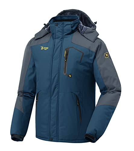 donhobo Herren Winter Fleecejacke Warme Gefüttert Skijacke Outdoor Wandern Camping Winddicht Wasserdicht Jacke Verdickt Funktionsjacke mit Kapuze Denimblau 2XL von donhobo