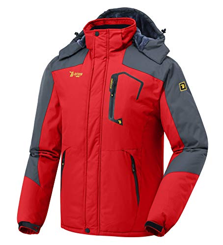 donhobo Herren Winter wasserdichte Winddichte Winterjacke Warme Fleece-Futter Ski Jacken Regenmantel mit Kapuze Rot M von donhobo