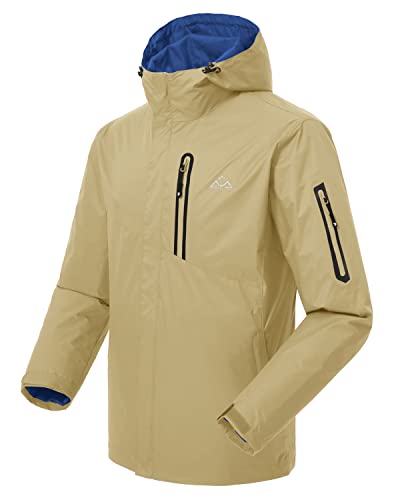 donhobo Outdoorjacke Herren wasserdichte Regenjacke Trekkingjacke Atmungsaktive Leichte Übergangs Softshelljacke zum Wandern, Reisen, Camping (Khaki, L) von donhobo