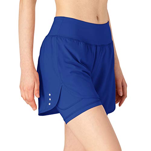 donhobo Shorts Damen Yoga Sporthose 2 in 1 Kurze Hosen Trainingshose Schnell Trocknend Laufhose Sweatshorts (Blau, 2XL) von donhobo
