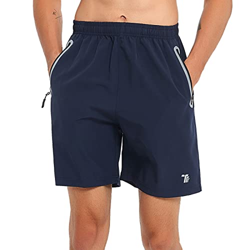 donhobo Shorts Herren Sporthose Kurze Hose Trainingshose Leicht Schnell Trocknend Laufhose Sweatshorts mit Reißverschlusstaschen (Dunkelblau, XXL) von donhobo