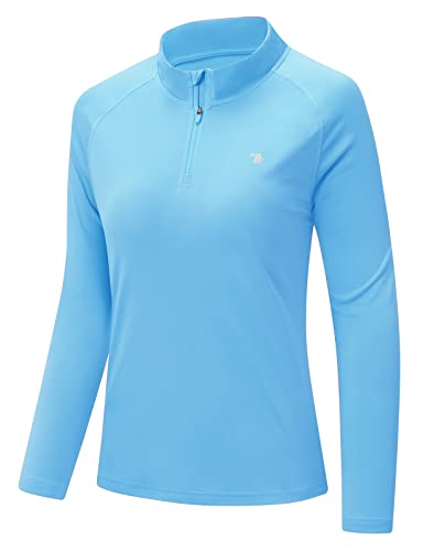 donhobo Sport T-Shirt Damen Langarmshirt Workout Tops 1/4 Reißverschluss Athletisch Lässig Laufen Yoga Fitness T-Shirts Schnelltrocknend (Blau, XS) von donhobo