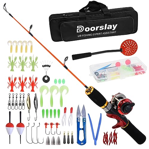 doorslay Angel mit Rolle Komplettset, Teleskopangel für Reisen, Angelrute Spinnrolle Set mit Eisskimmer-Schaufel und Tragetasche, Köder, Haken, Wirbel, Zubehör doorslay Angel mit Rolle Komplettset, Teleskopangel für Reisen, Angelrute Spinnrolle Set mit Eisskimmer-Schaufel und Tragetasche, Köder, Haken, Wirbel, Zubehör von doorslay