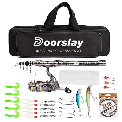 Doorslay Tragbares Angelset, Teleskop Angelrute und Angelrolle Set mit 106m Angelschnur, Angelköder-Set,Angelzubehör, für Kinder, Erwachsene, Anfänger und Angelliebhaber Doorslay Tragbares Angelset, Teleskop Angelrute und Angelrolle Set mit 106m Angelschnur, Angelköder-Set,Angelzubehör, für Kinder, Erwachsene, Anfänger und Angelliebhaber von doorslay