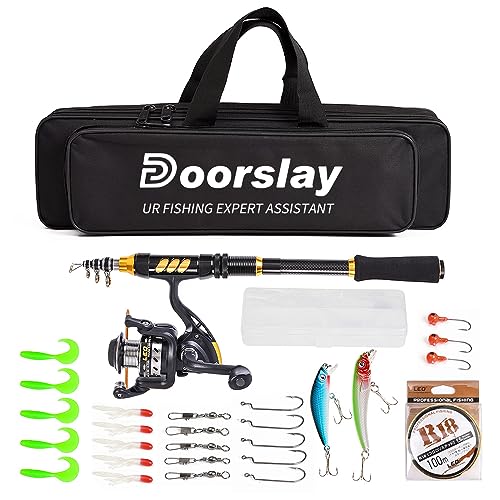 Doorslay Tragbares Angelset, Teleskop Angelrute und Angelrolle Set mit 106m Angelschnur, Angelköder-Set,Angelzubehör, für Kinder, Erwachsene, Anfänger und Angelliebhaber Doorslay Tragbares Angelset, Teleskop Angelrute und Angelrolle Set mit 106m Angelschnur, Angelköder-Set,Angelzubehör, für Kinder, Erwachsene, Anfänger und Angelliebhaber von doorslay