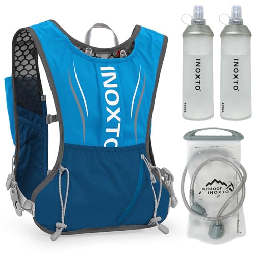 doorslay 5L Ultraleicht Trinkrucksack, Trinkweste, Trail Run Rucksack mit 1.5L Trinkblase oder 2Pcs 450ML Wasserflasche, Laufrucksack für Laufen, Camping, Wandern, Marathoner von doorslay