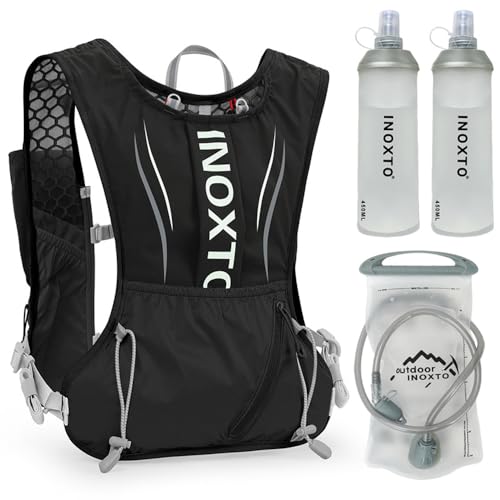 doorslay 5L Ultraleicht Trinkrucksack, Trinkweste, Trail Run Rucksack mit 1.5L Trinkblase oder 2Pcs 450ML Wasserflasche, Laufrucksack für Laufen, Camping, Wandern, Marathoner von doorslay