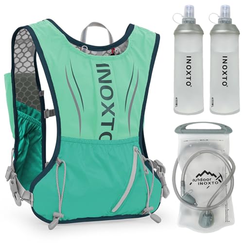 doorslay 5L Ultraleicht Trinkrucksack, Trinkweste, Trail Run Rucksack mit 1.5L Trinkblase oder 2Pcs 450ML Wasserflasche, Laufrucksack für Laufen, Camping, Wandern, Marathoner von doorslay