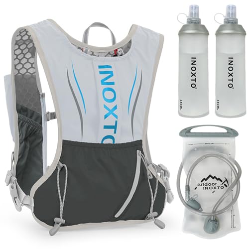 doorslay 5L Ultraleicht Trinkrucksack, Trinkweste, Trail Run Rucksack mit 1.5L Trinkblase oder 2Pcs 450ML Wasserflasche, Laufrucksack für Laufen, Camping, Wandern, Marathoner von doorslay