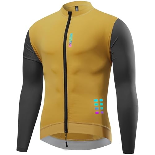 doorslay Herren Radtrikot, Fahrradtrikot Langarm, Reflektierende Fahrradbekleidung, Atmungsaktive & Leicht Radsport Bekleidung, Fahrrad Trikot mit Reißverschluss Taschen von doorslay