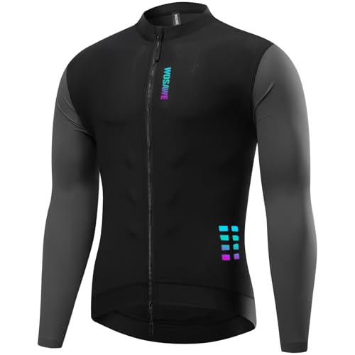 doorslay Herren Radtrikot, Fahrradtrikot Langarm, Reflektierende Fahrradbekleidung, Atmungsaktive & Leicht Radsport Bekleidung, Fahrrad Trikot mit Reißverschluss Taschen von doorslay