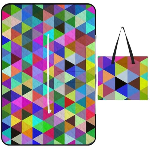ducanll Mehrfarbige Picknickdecke, extra groß, 2er-Set, Outdoor-Decke, abstraktes geometrisches Dreieck, Stranddecke, waschbar, faltbar, tragbar, Stranddecke, wasserdicht, sanddicht von ducanll