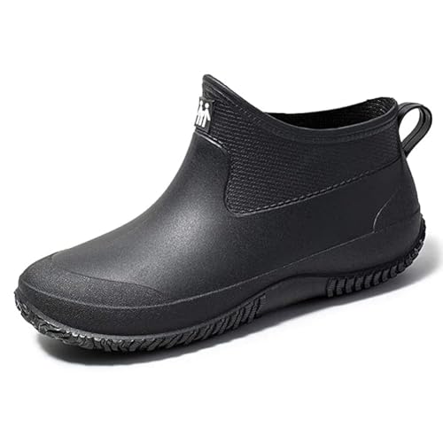 duzhengzhou Gartenschuhe Unisex Gummistiefel Regenstiefel Wasserdicht Leicht Outdoor Spaziergang Kurz Stiefeletten Herren oder Damen(Black,37) von duzhengzhou