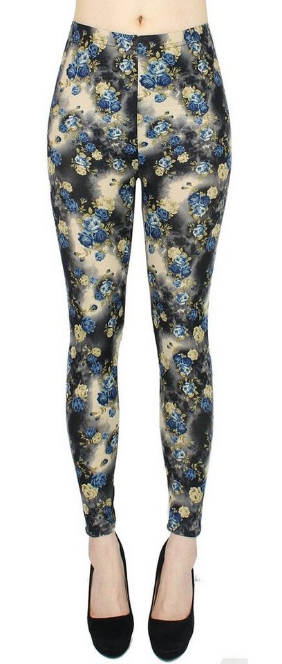 dy_mode Leggings Damen Leggings Blumen Muster Bunte Yogahose Fitness Leggins geblümt mit elastischem Bund, Bunt geblümt von dy_mode