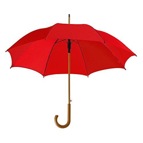 eBuyGB Regenschirm mit automatischer Öffnung, klassischer gebogener Griff, groß, regenfest, für Damen und Herren, Winddicht, stark, Rot, 105 cm Spannweite, 90 cm Länge, rot, 90cm Length 105cm Span, von eBuyGB