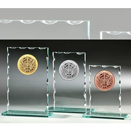 eberin · Dart Pokal mit Gravur · Darts Pokale aus Glas · Dekor Dartpfeil Dartscheibe · Gold · Silber · Bronze · Dartspieler Ehrenpreis · in 3 Größen von eberin