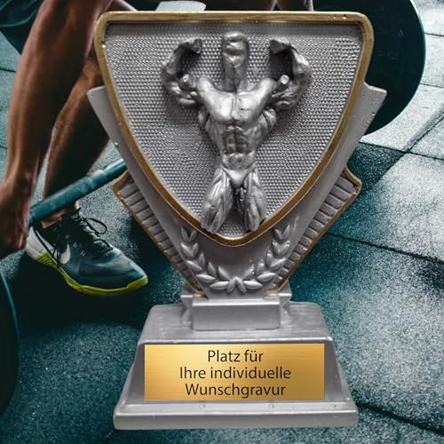 eberin · Exklusiver Bodybuilder Pokal – Die perfekte Auszeichnung für Starke Typen · Bodybuilding-Wettkämpfe · Fitnessclub Wanderpokal · Silber · Größe 16 cm (MIT Gravur) von eberin