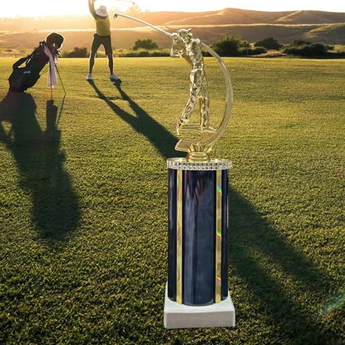 eberin · Golf Pokal · Golf Award · Spieler Gold mit Schwung · Säule Holz/Gold · Figur · Skulptur · großer Golf Pokal mit oder ohne Gravur · 32,5 cm · von eberin