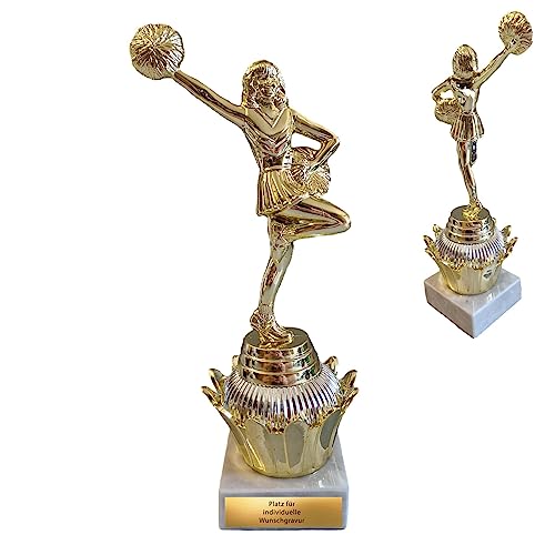 eberin · Cheerleading Pokale · Cheerleader Trophäe · Akrobatikaufführung · Cupcake/Cheerleaderin mit Pompons Gold · Cheerleader Pokal personalisierbar mit Wunschgravur von eberin