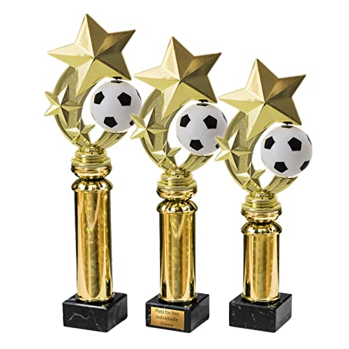 eberin · Funny Fußball Pokal mit Gravur/Wunschtext · Kinder Fussball Pokal· rotierender Ball auf Goldsäule/Marmor · Pokal in 3 Größen erhältlich · (26,7 cm) von eberin