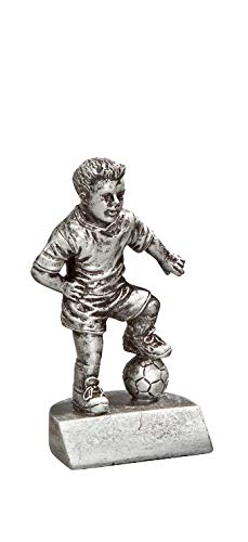 eberin · Fussball-Kinder-Pokal, Resinfigur Fußballjunge, Silber, mit Wunschtext, Größe 11 cm von eberin