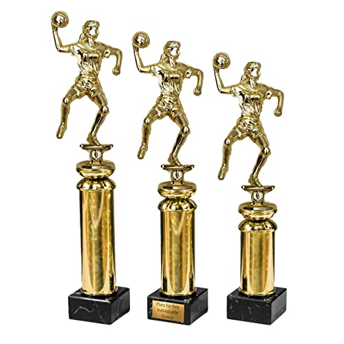 eberin · Handball Damen Pokal mit Gravur/Wunschtext · Handballturnier Cup · Gold Handballerin mit Ball auf Goldsäule/Marmor · Pokal in 3 Größen erhältlich ·· (29,4 cm) von eberin