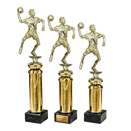 eberin · Handball Pokal mit Gravur/Wunschtext · Handballturnier Cup · Gold Handballer mit Ball auf Goldsäule/Marmor · Pokal in 3 Größen erhältlich · (31,4 cm) von eberin