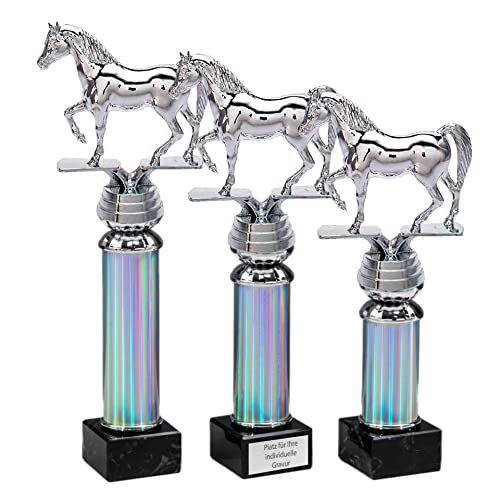 eberin · Pferde/Pferd Pokal mit Gravur/Wunschtext · Araber Pferd auf Silbersäule/Marmor · Pferdesport Pokal in 3 Größen erhältlich · (26,4 cm) von eberin