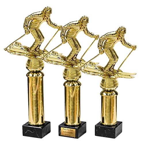 eberin · SKI Alpin Pokal mit Gravur/Wunschtext · Ski Abfahrt/Slalom Fahrer auf Goldsäule/Marmor · Wintersport Pokal in 3 Größen erhältlich · (25,2 cm) von eberin