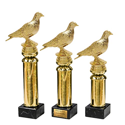 eberin · Tauben Pokale mit Wunschgravur · Taube auf Goldsäule/Marmor schwarz · Brieftaube · Vogel-Pokal · Taubenzucht Auszeichnung · Pokal in 3 Größen erhältlich · (27,3 cm) von eberin