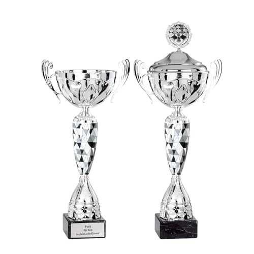 eberin · großer Premium Pokal Travis Silber/Keramik/Mamor · filigraner Design Cup Pokal mit Deckel 53cm / ohne Deckel 43cm · Ader Marmor Sockel · Pokal personalisierbar · (OHNE Deckel) von eberin