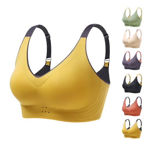 Anhebender, bügelloser Push-Up-BH gegen Hängen, kraftvoller Nahtloser Push-Up-BH, orthopädischer, schlaffer BH für Damen (Yellow,L) von eganten