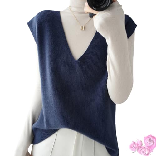 Herbst/Winter Damen Strickweste aus Kaschmir, Schlichte ärmellose Pullover, Basic-Weste, Kurze Oberteile (Blue,S) von eganten