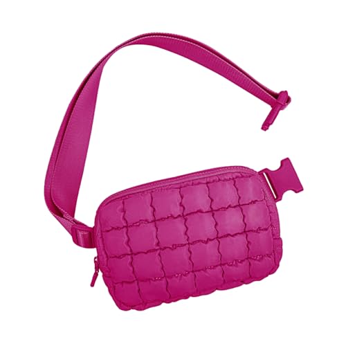 Karierte Daunen-Umhängetasche, Karierte Umhänge-Bauchtasche, 2024 Neue Puffer-Gürteltaschen für Damen (Rose Red,One Size) von eganten