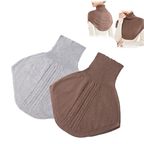 eganten Damen-Rollkragen mit falschem Kragen, gestrickter falscher Kragen, Abnehmbarer Rollkragen für den Winterpullover (Grey+Brown,One Size) von eganten