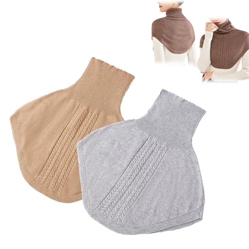 eganten Damen-Rollkragen mit falschem Kragen, gestrickter falscher Kragen, Abnehmbarer Rollkragen für den Winterpullover (Light Brown+Grey,One Size) von eganten