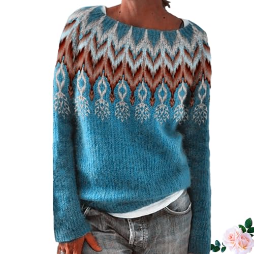 eganten Panrila Damenbekleidung, Panrila Damen-Strickpullover mit Rundhalsausschnitt, Panrila Damenpullover (Blue-B,2XL) von eganten