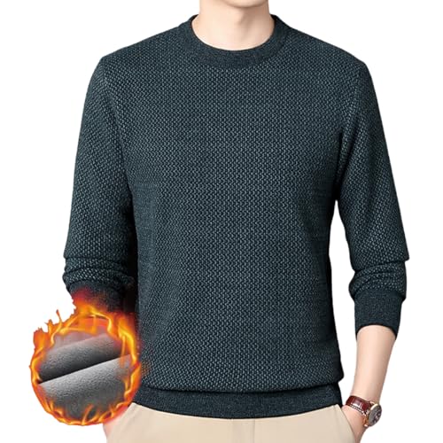 eganten Warmes, gemütliches, gefüttertes Rundhalsoberteil für Herren, Warmer, schmaler Pullover für Herren, Strickpullover für Herbst und Winter (Dark Green,2XL) von eganten