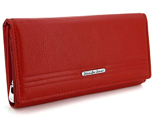 ekavale Damen Leder Geldbörse mit RFID-Schutz Damen Portemonnaie Lang (Rot) von ekavale