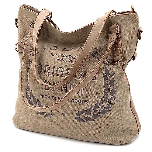 ekavale Große Canvas Damen Handtasche Shopper Umhängetasche Schultertasche Baumwollstoff Segelstoff Tasche (Natur) von ekavale