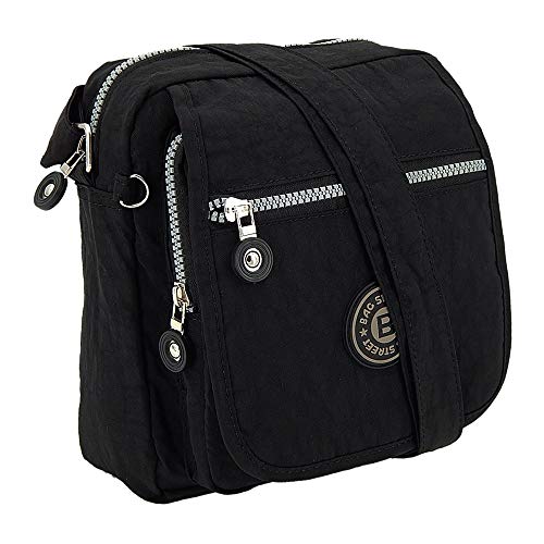 ekavale Kleine modische Damen-Handtasche Umhängetasche aus hochwertigem wasserabwesendem Crinkle Nylon (Schwarz) von ekavale