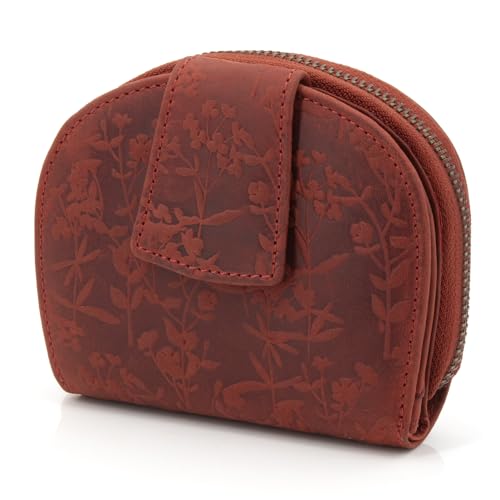 ekavale Moderne Leder Damengeldbörse mit RFID-Schutz und Riegelverschluss, Geldbeutel für Frauen mit Blumenmuster (Rot) von ekavale
