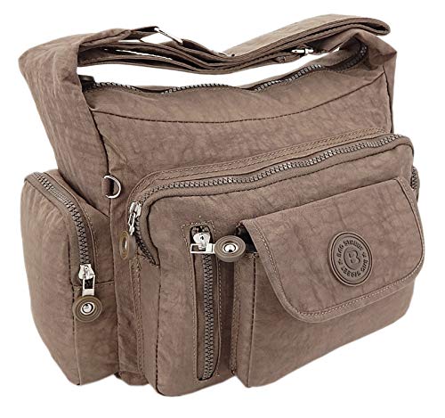 ekavale Wasserabwesende hochwertige leichtgewichte Damen-Handtasche Umhängetasche aus Crinkle Nylon (Stone) von ekavale