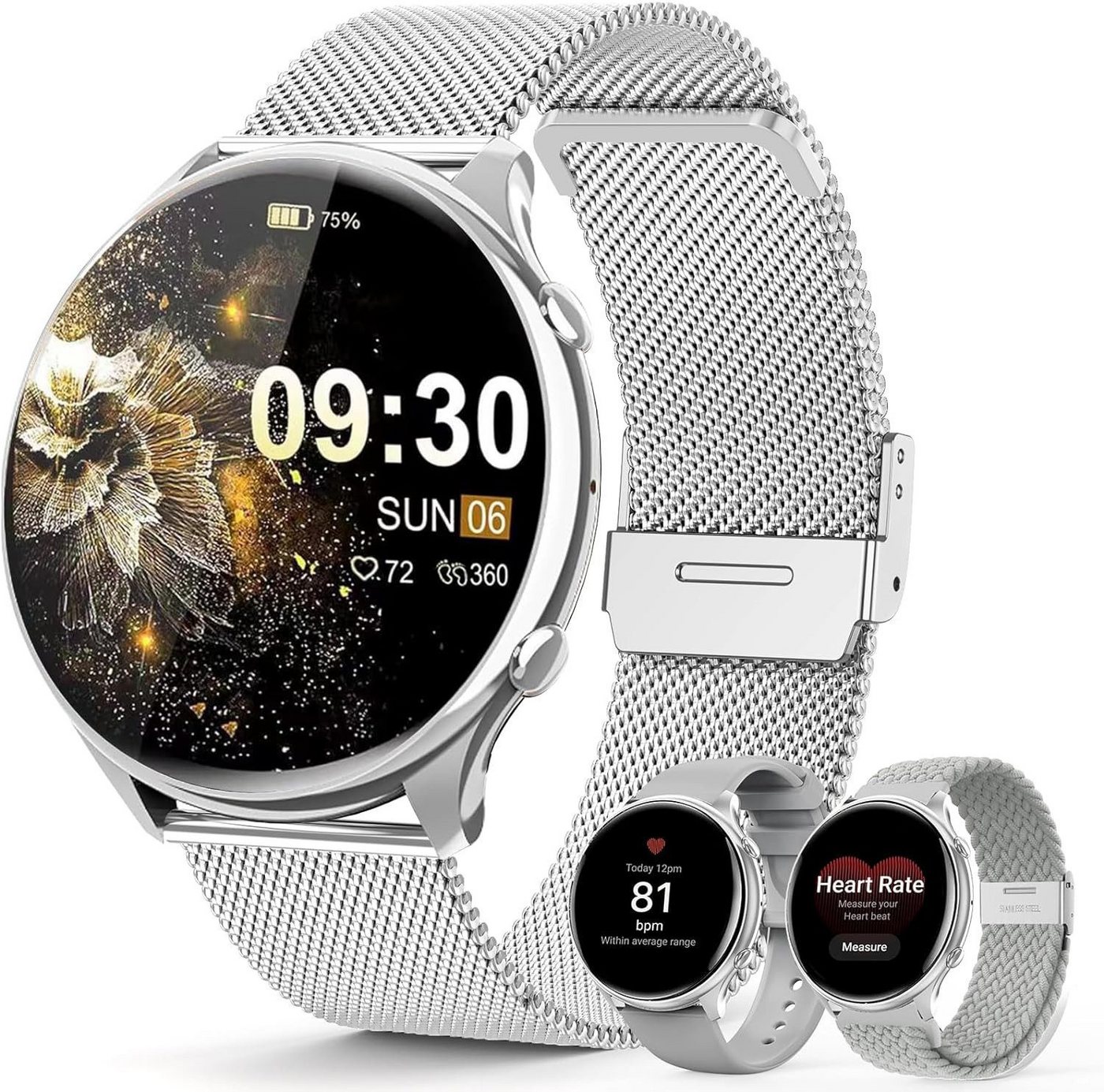 elfofle Bluetooth-Anruf-Funktion Smartwatch (1,39 Zoll, Android, iOS), mit Telefonfunktion,IP67 Wasserdicht 120 Sport Pulsuhr Schlafmonitor von elfofle