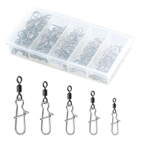 emperoch Angelwirbel Set – 100 Stück Edelstahl Barrel Wirbel mit Karabiner, 2# 4# 6# 8# 10# Snap und Wirbel Angeln für Forelle, Wels und Karpfenangeln – Angeln Zubehör von emperoch